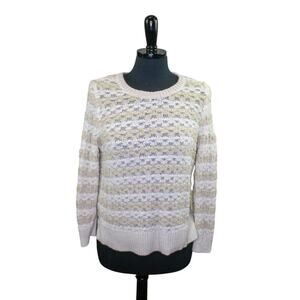 Ann Taylor LOFT Sweater Short Open Weave Textured Cream Oatmeal M